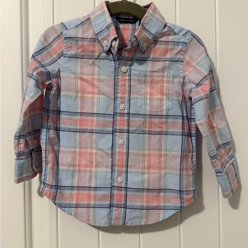 Janie and Jack Blue and Pink Button Down Shirt Classic Plaid